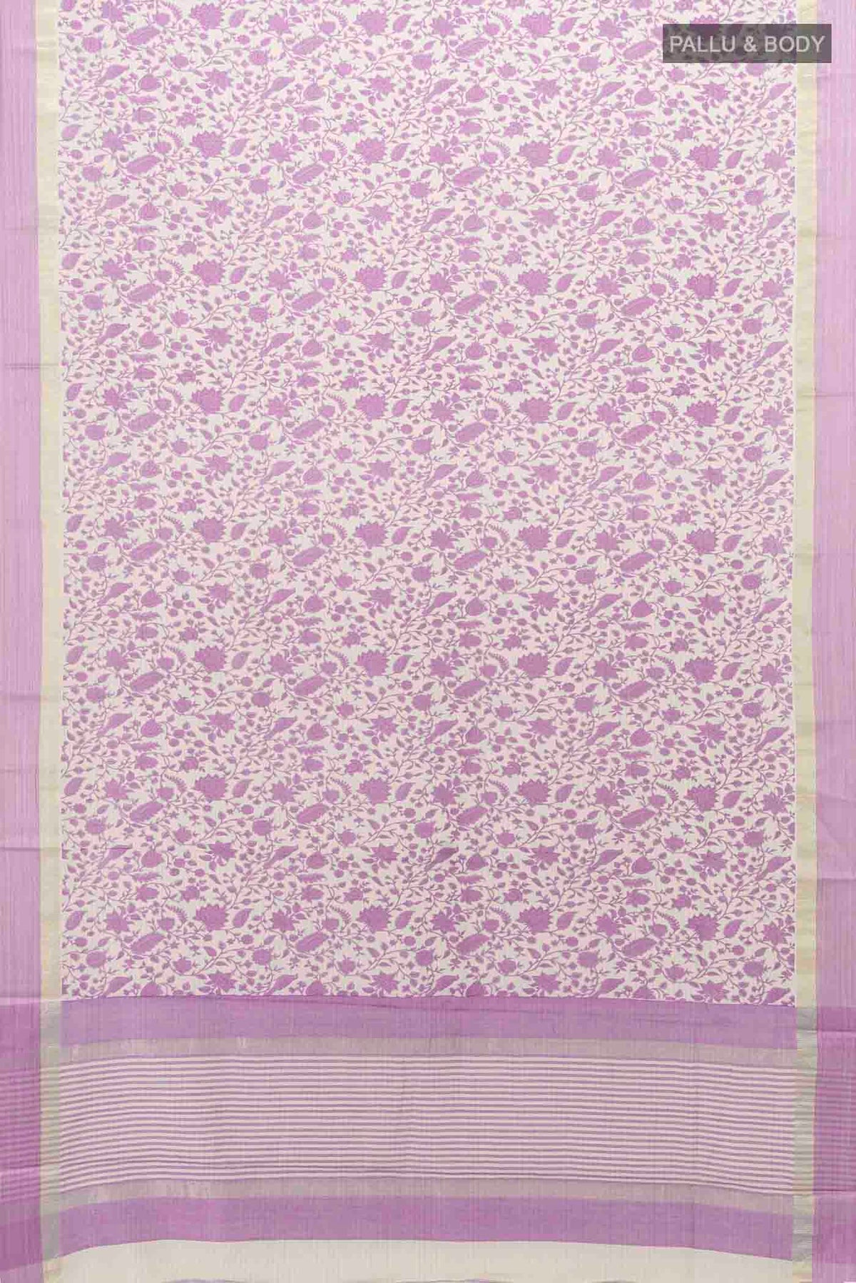 Flat view of Cream Tussar Silk Saree with Thread Butta on the body and Thread Border