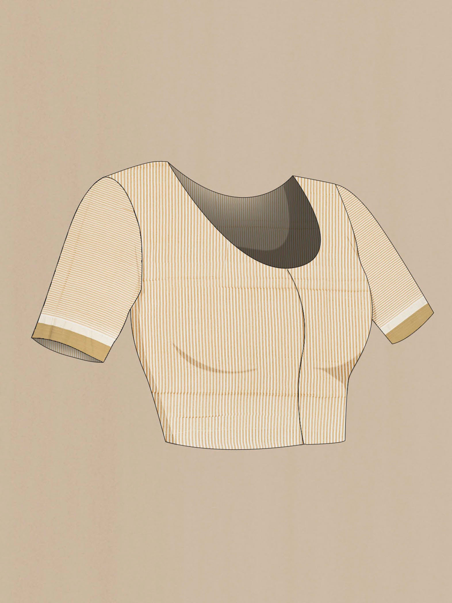 Close up image of the blouse of Light Green Maheshwari Silk Cotton Saree with Zari Butta on the body and Silk Border. 