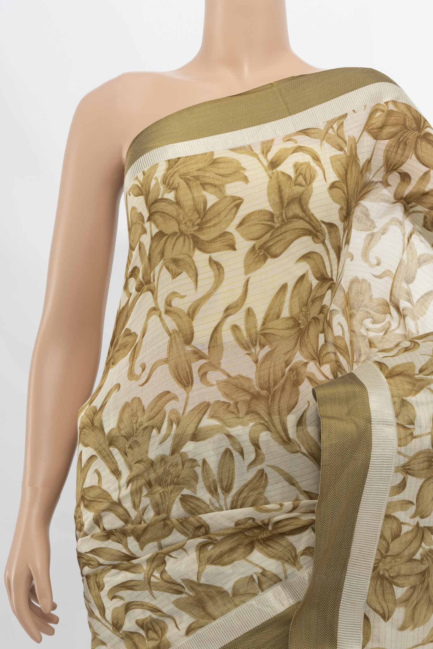 Border image of Light Green Maheshwari Silk Cotton Saree with Zari Butta on the body and Silk Border. 