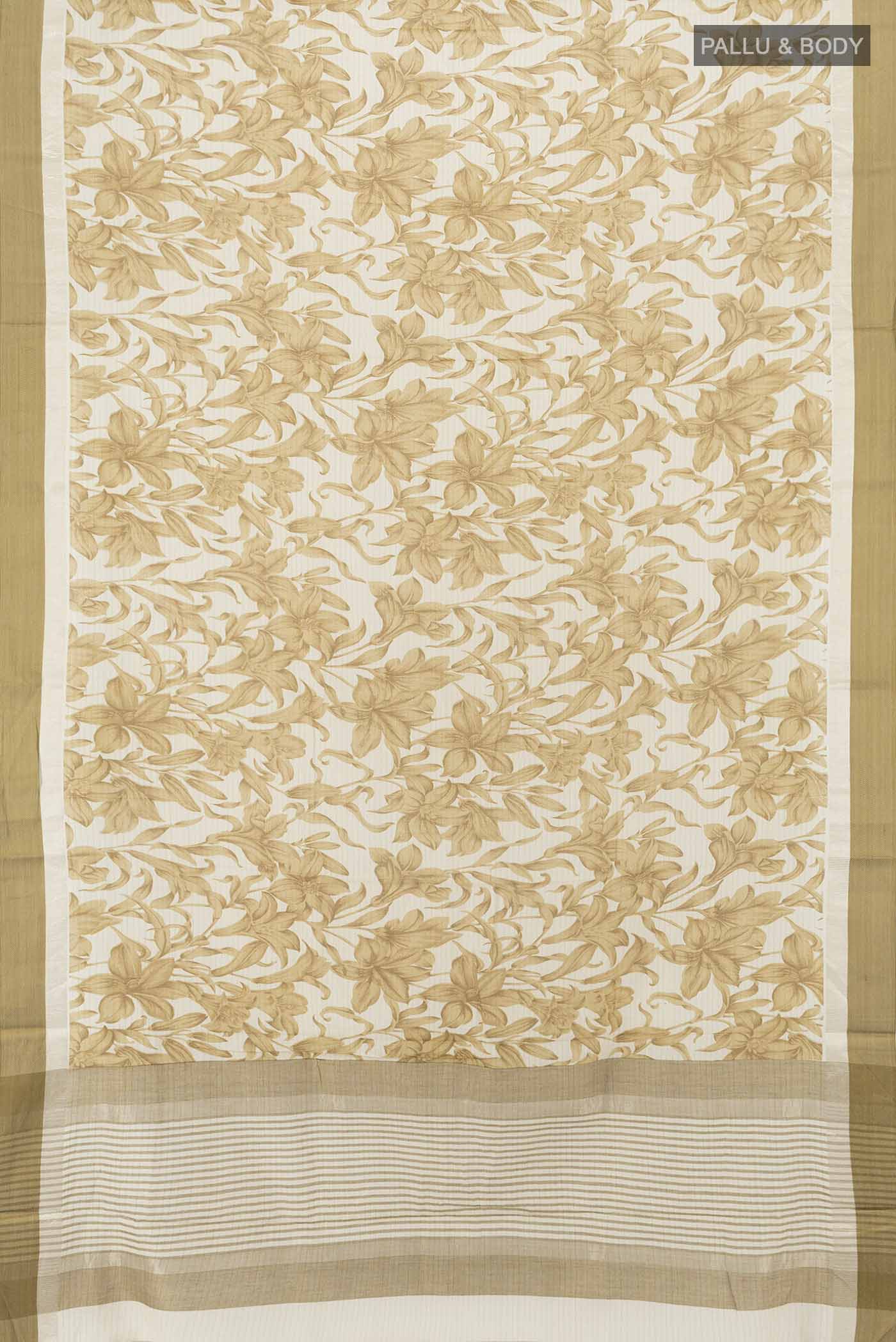 Flat view of Light Green Maheshwari Silk Cotton Saree with Zari Butta on the body and Silk Border. 