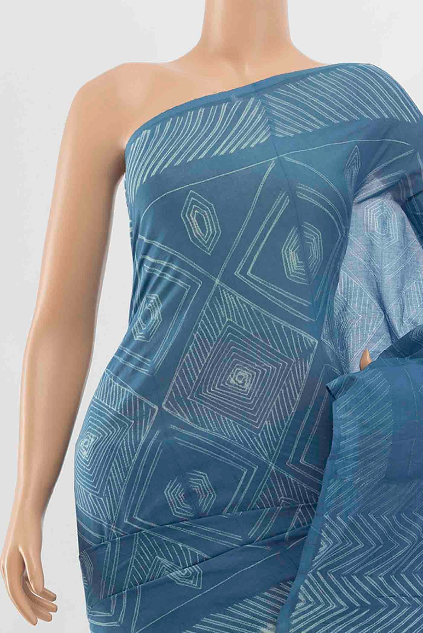 Border image of Blue Maheshwari Silk Cotton Saree with Printed design on the body and Printed Border