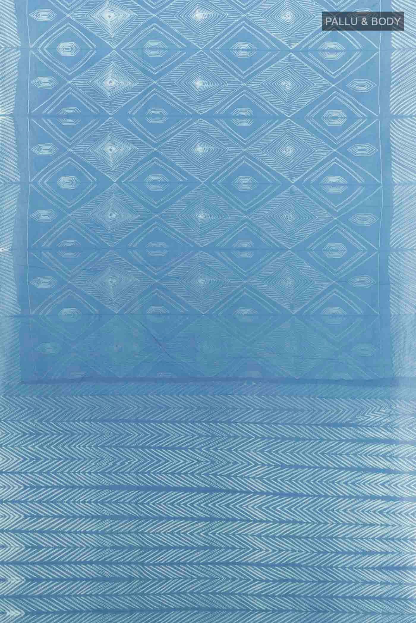 Flat view of Blue Maheshwari Silk Cotton Saree with Printed design on the body and Printed Border