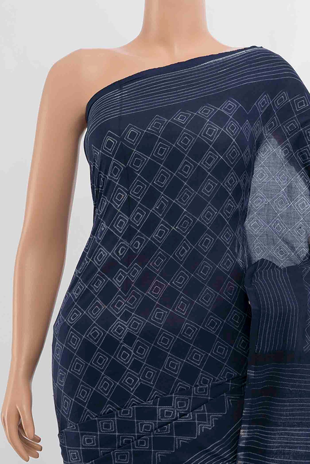 Border image of Navy Blue Chanderi Silk Cotton Saree with Printed design on the body and Printed Border
