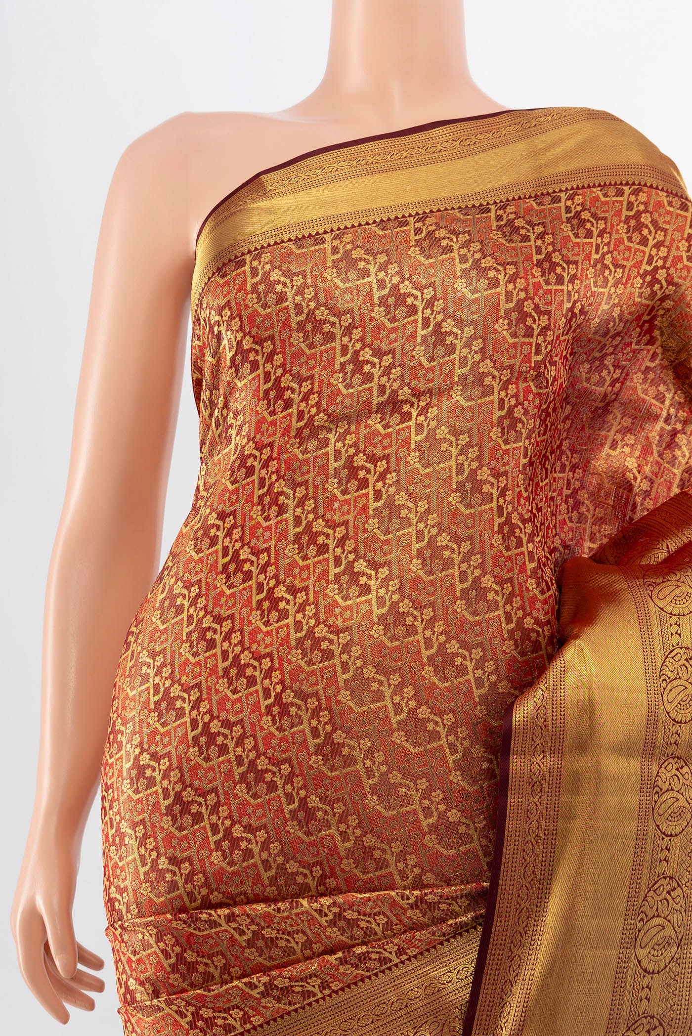 Border image of Golden Kanchipuram Silk Saree with Zari Butta on the body and Silk Border. 