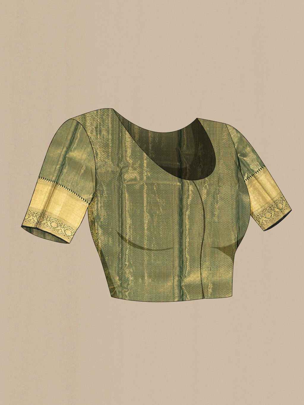 Close up image of the blouse of Bottle Green Kanchipuram Silk Saree with Zari Butta on the body and Silk Border