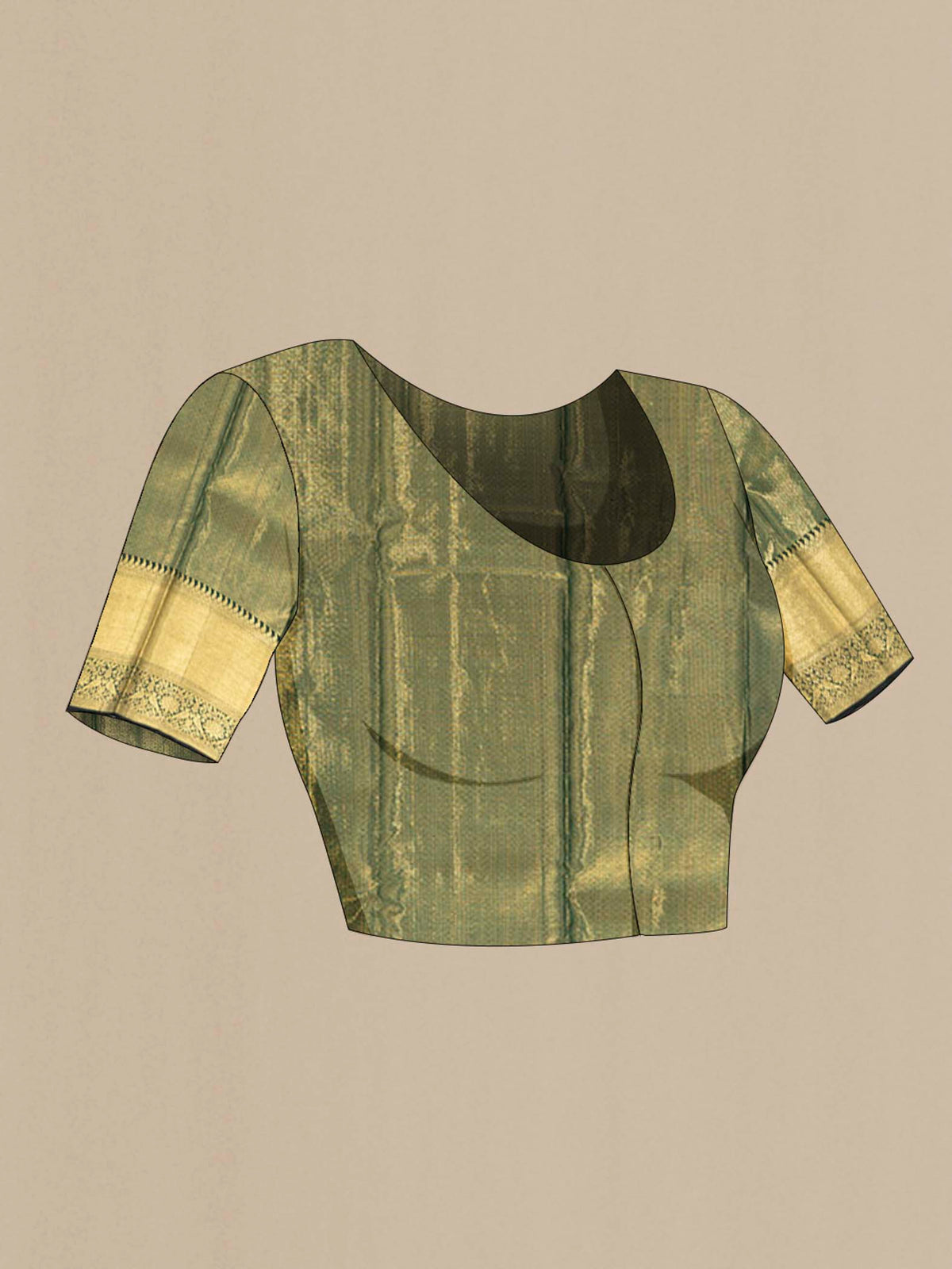 Close up image of the blouse of Bottle Green Kanchipuram Silk Saree with Zari Butta on the body and Silk Border