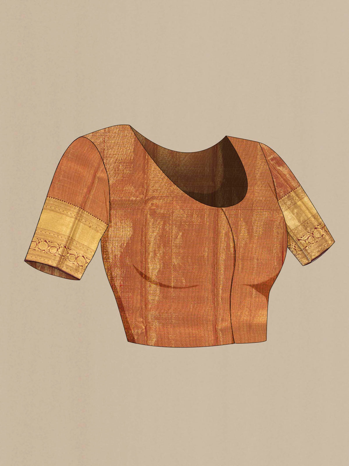 Close up image of the blouse of Golden Kanchipuram Silk Saree with Zari Butta on the body and Silk Border
