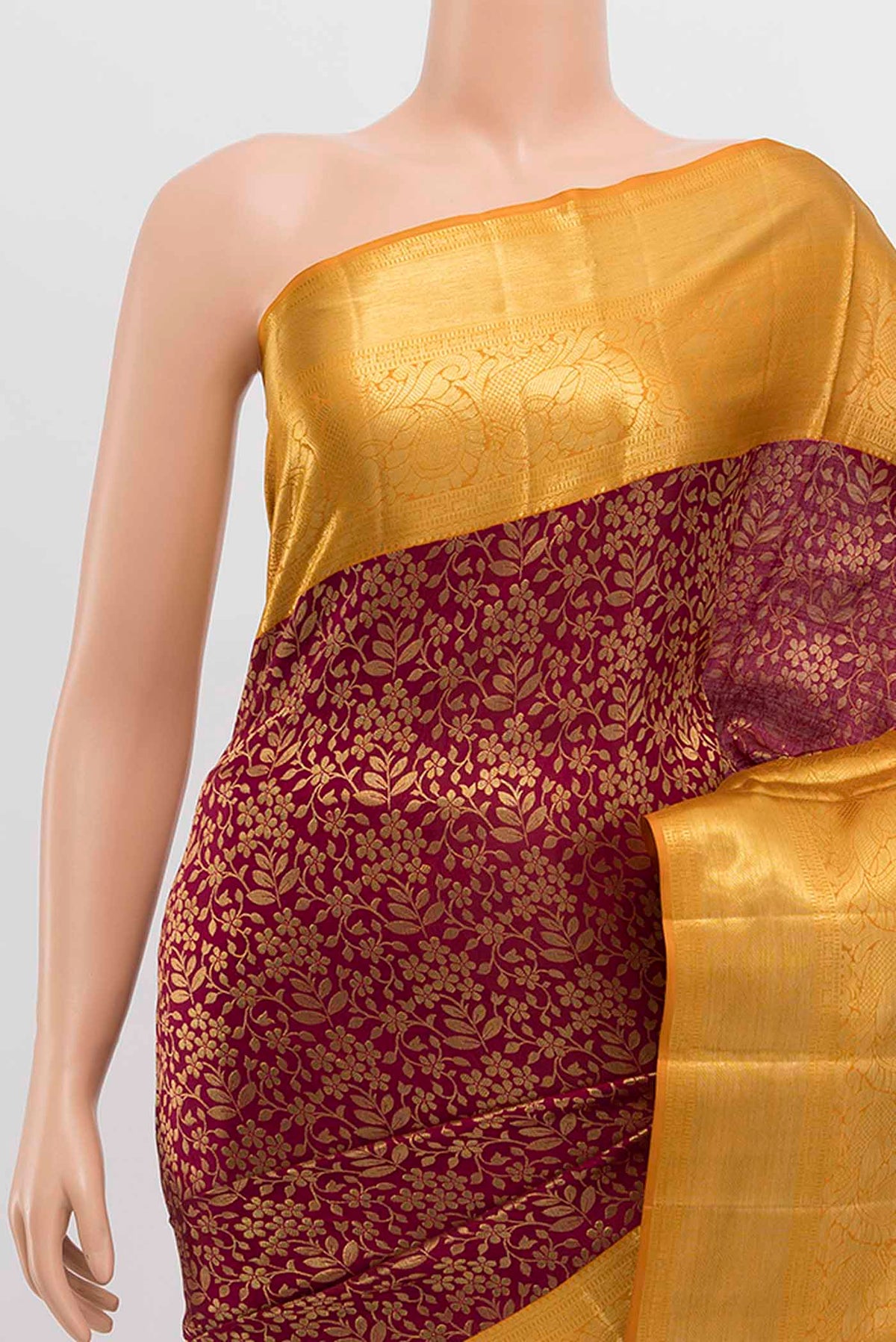 Border image of Magenta Kanchipuram Silk Saree with Zari Brocade on the body and Silk Border