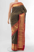 Navy Blue Kanchipuram Silk Saree with Zari Butta on the body and Silk Border displayed on a mannequin