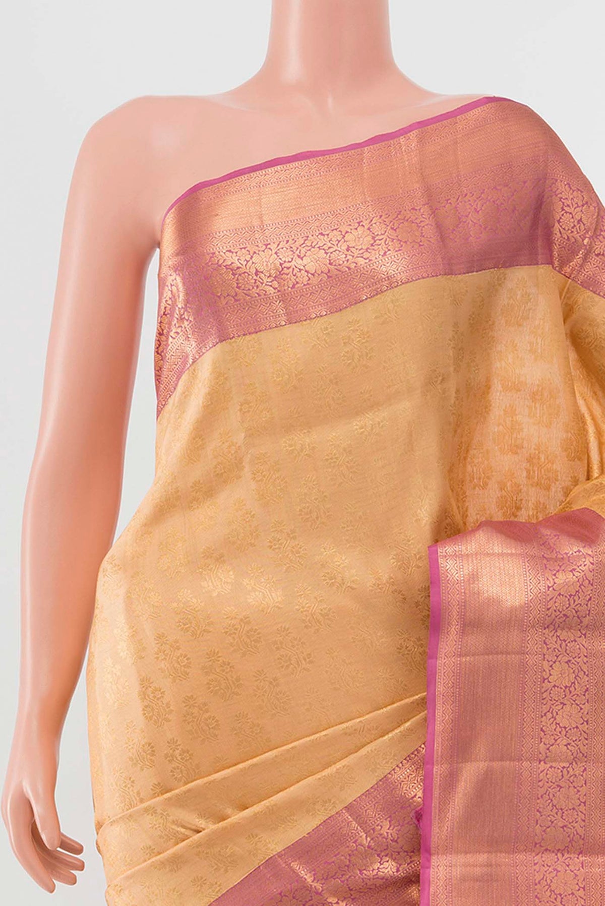 Border image of Rose Gold Kanchipuram Silk Saree with Zari Butta on the body and Silk Border
