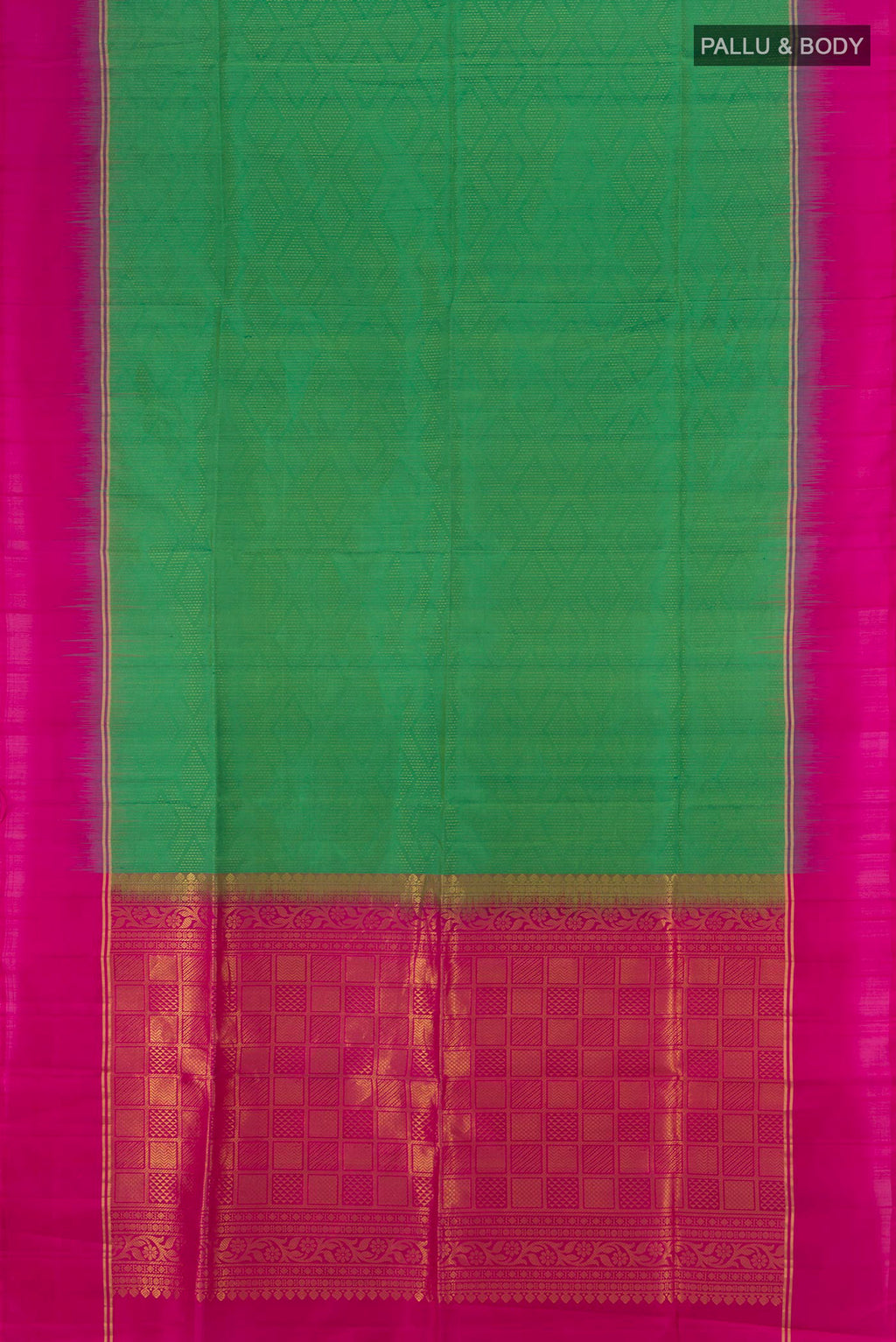 Flat view of Light Green Soft Silk Saree with Stripes on the body and Plain Border. 