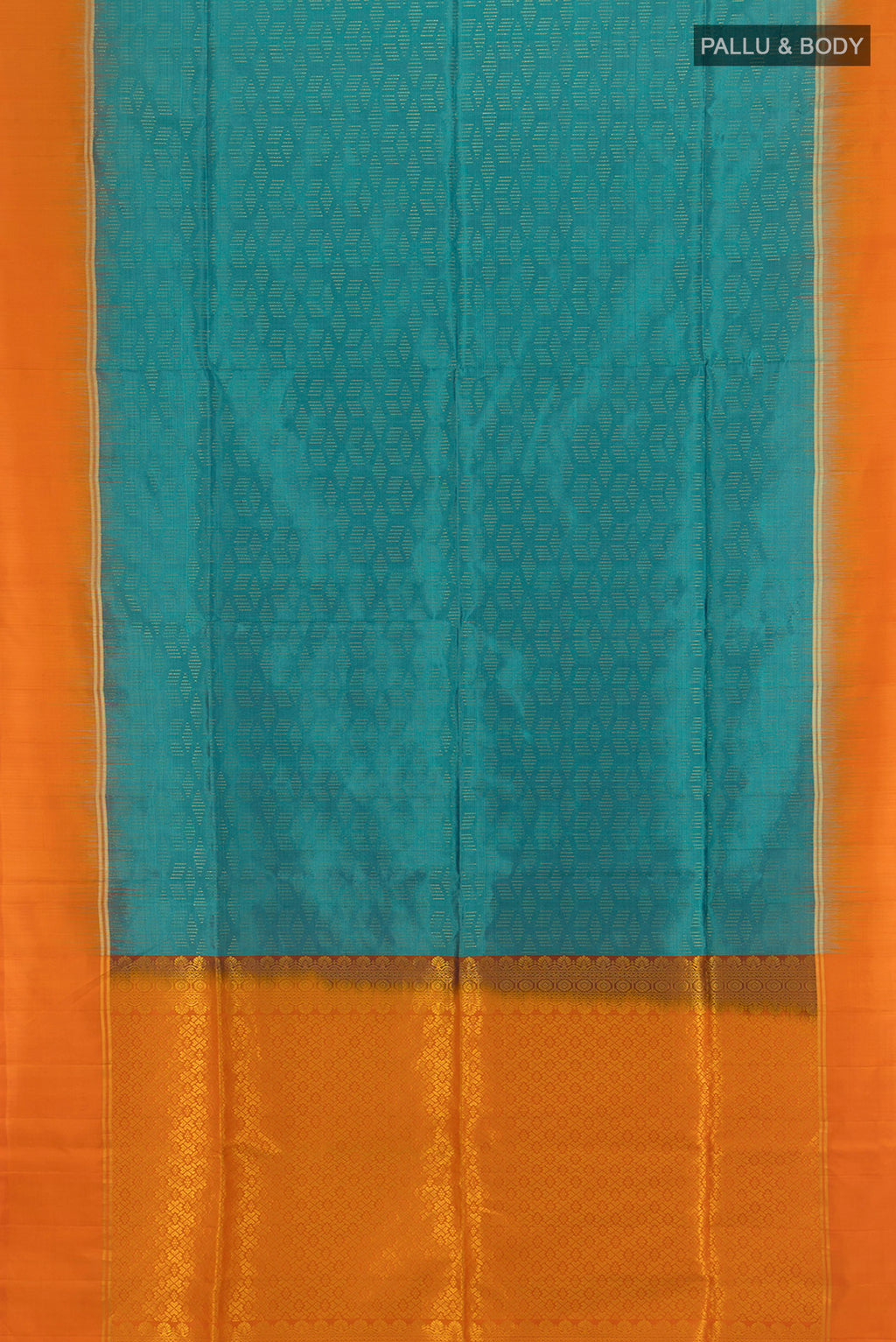 Flat view of Light Blue Soft Silk Saree with Zari Butta on the body and Plain Border. 