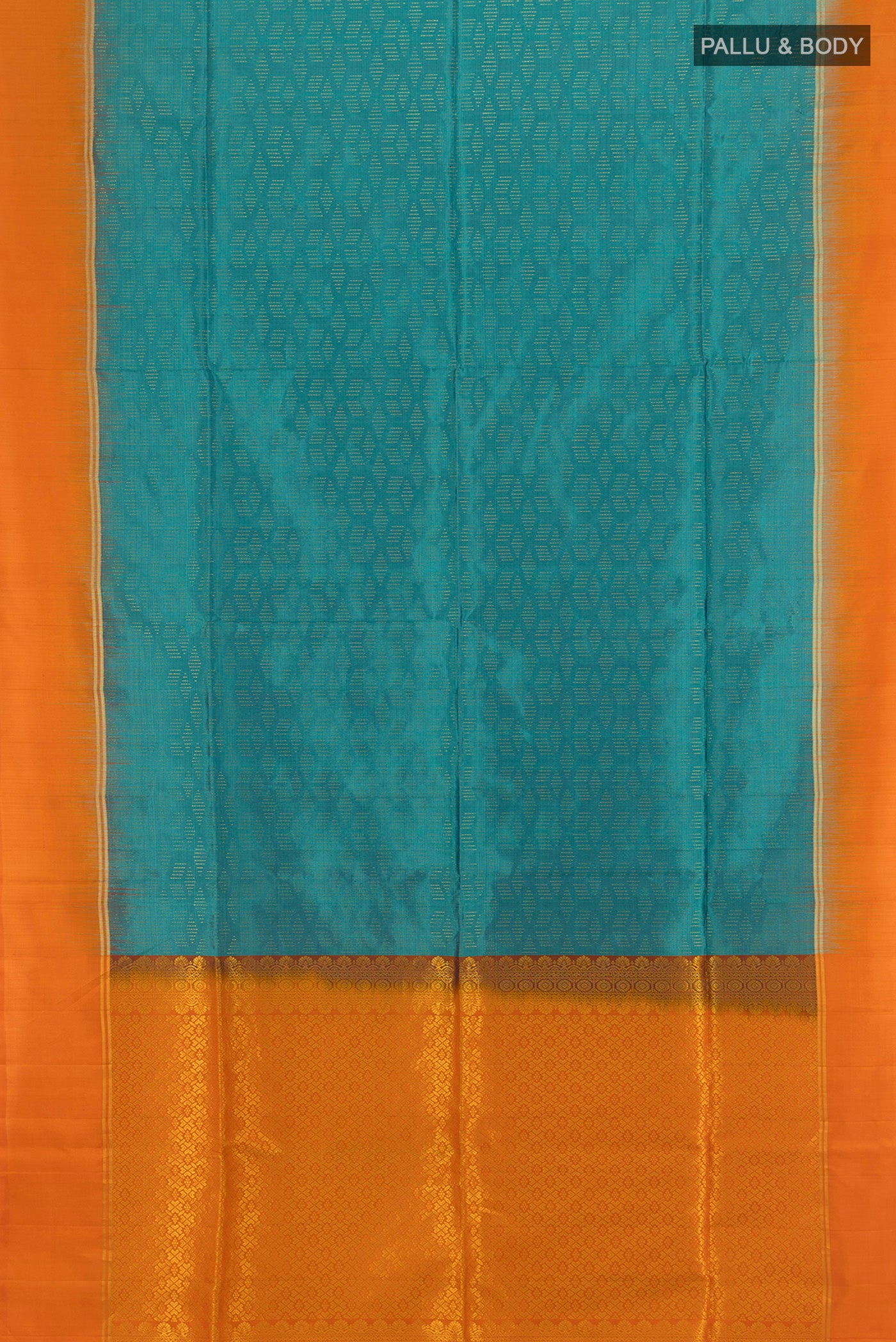 Flat view of Light Blue Soft Silk Saree with Zari Butta on the body and Plain Border. 
