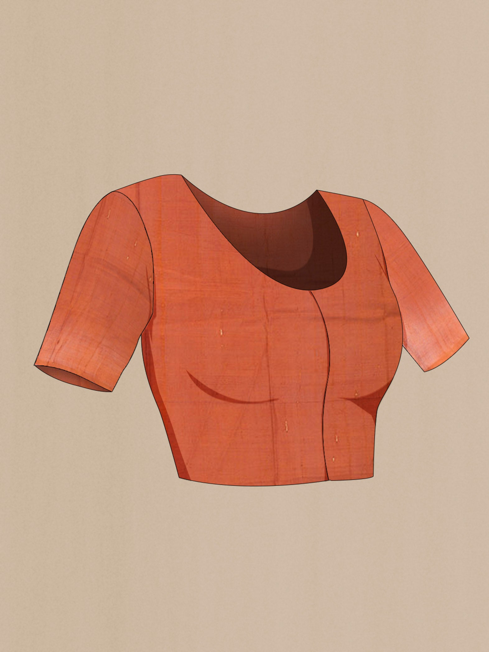 Close up image of the blouse of Brown Tussar Silk Saree with Floral Print on the body and Silk Border. 