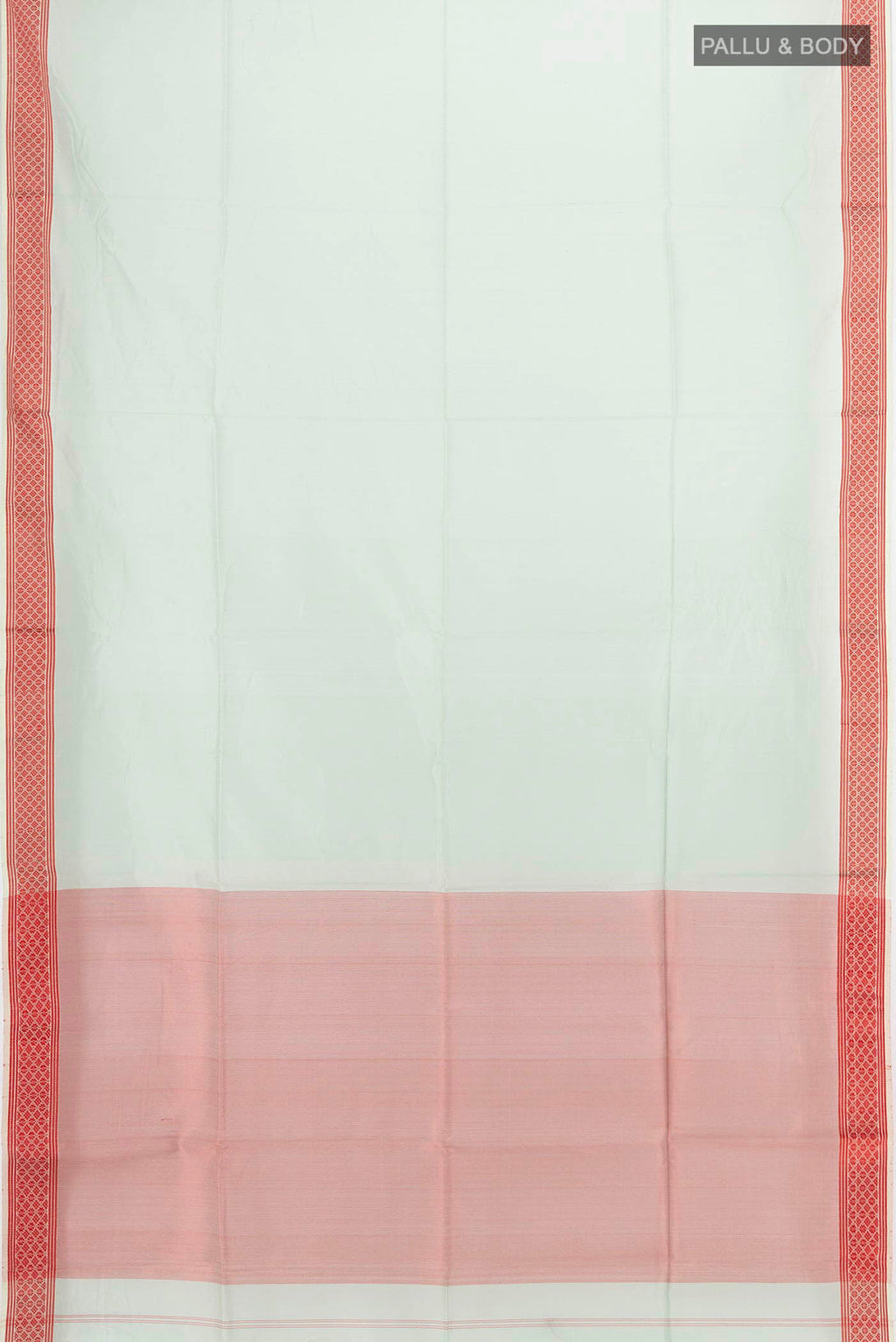 Flat view of Pista Green Maheshwari Silk Cotton Saree with Zari Butta on the body and Silk Border. 