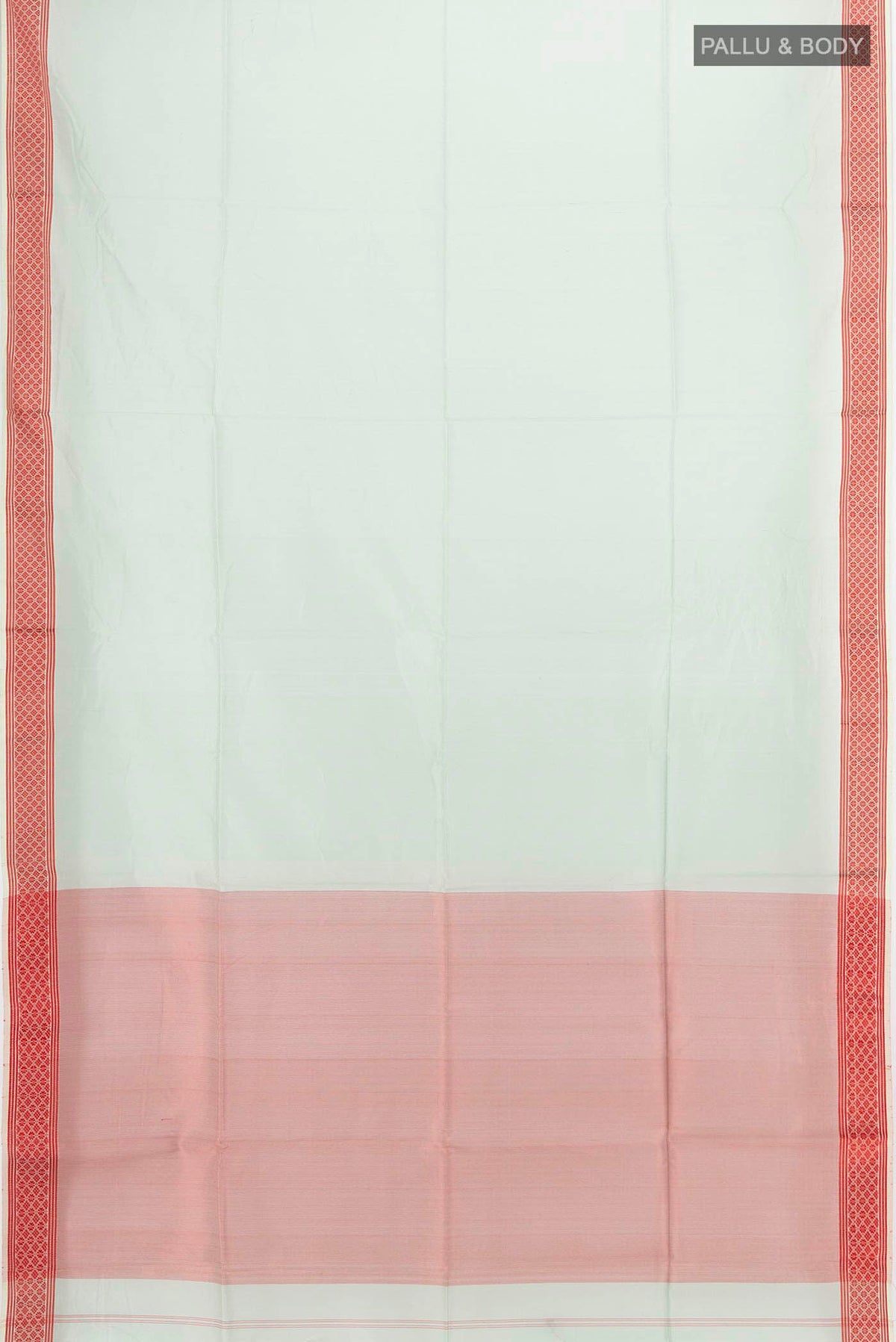 Flat view of Pista Green Maheshwari Silk Cotton Saree with Zari Butta on the body and Silk Border. 
