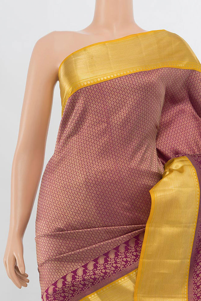 Border image of Pure Silk Pure Zari Purple Kanjivaram Saree with Zari Brocade on the body and Silk Border. 