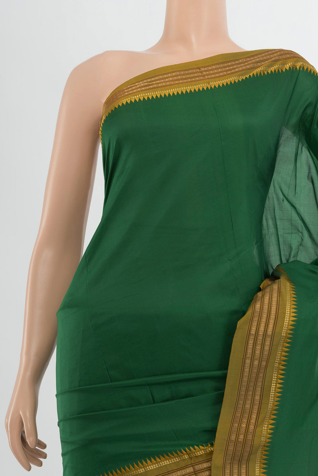 Border image of Mint Green Narayanpet Silk Saree with Plain Body and Silk Border. 