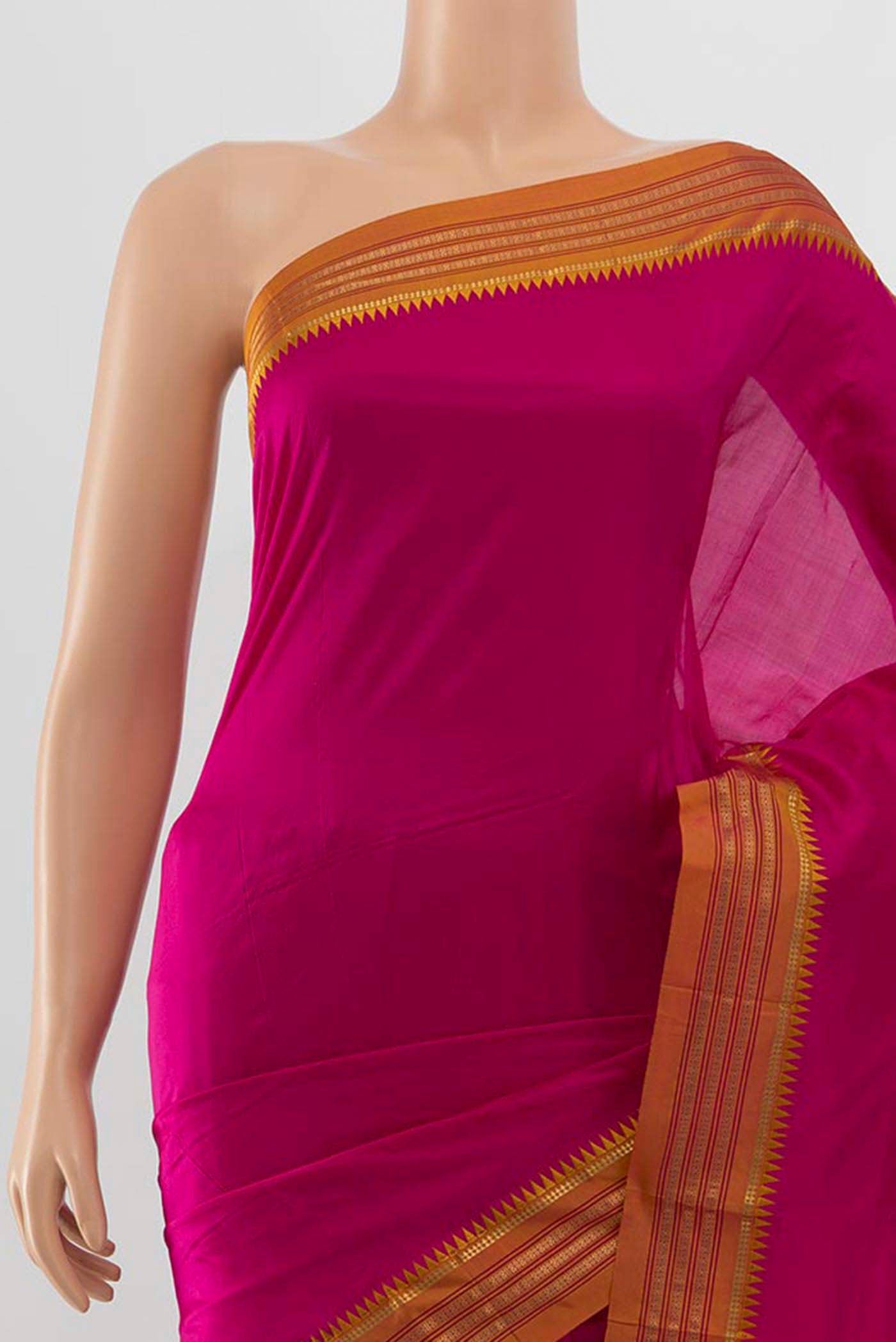Border image of Magenta Narayanpet Silk Saree with Zari Brocade on the body and Silk Border