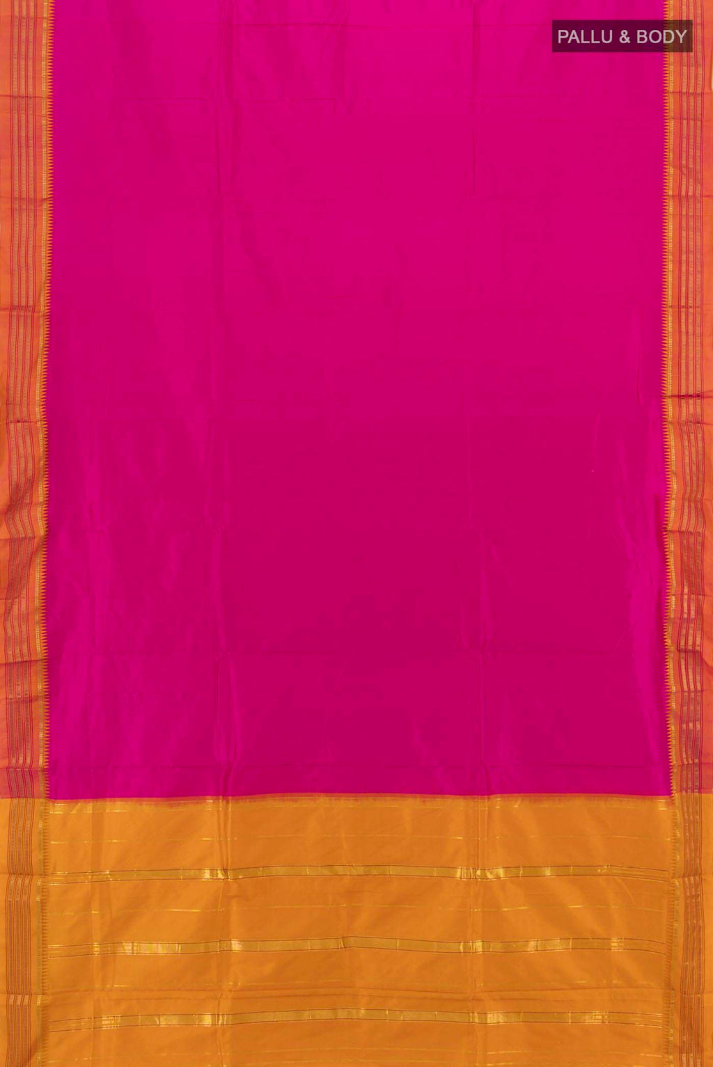 Flat view of Magenta Narayanpet Silk Saree with Zari Brocade on the body and Silk Border