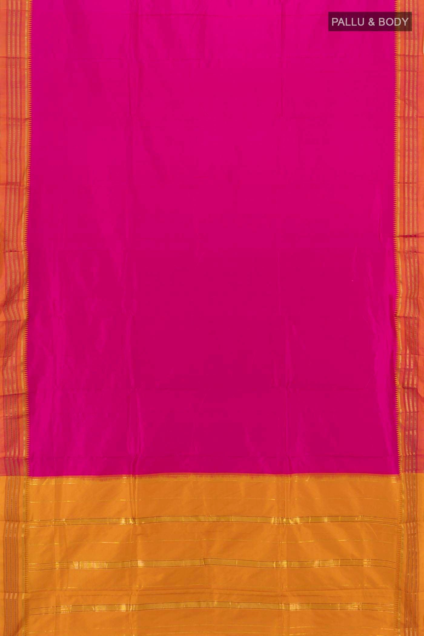 Flat view of Magenta Narayanpet Silk Saree with Zari Brocade on the body and Silk Border
