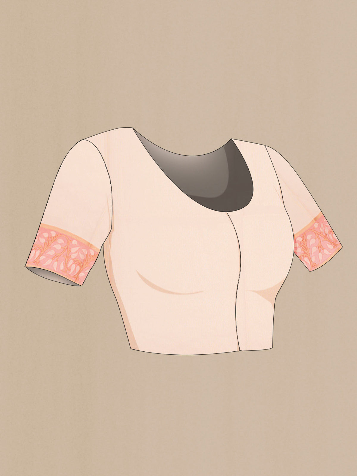 Close up image of the blouse of Beige Art Silk Saree with Zari Butta on the body and Silk Border
