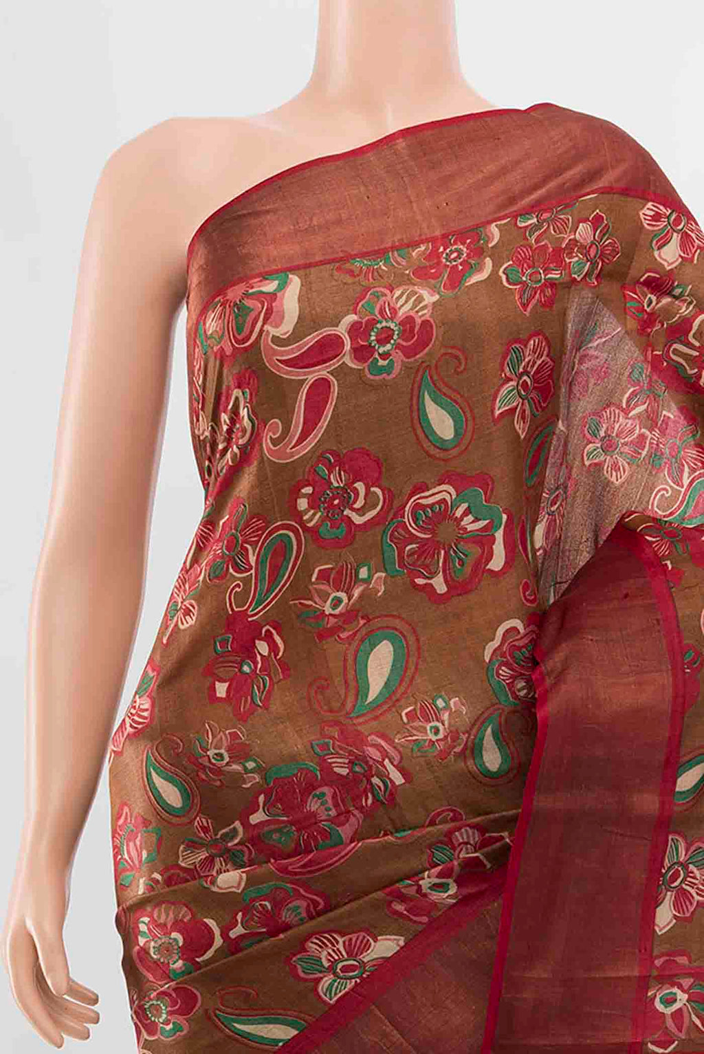 Border image of Brown Tussar Silk Saree with Zari Butta on the body and Silk Border