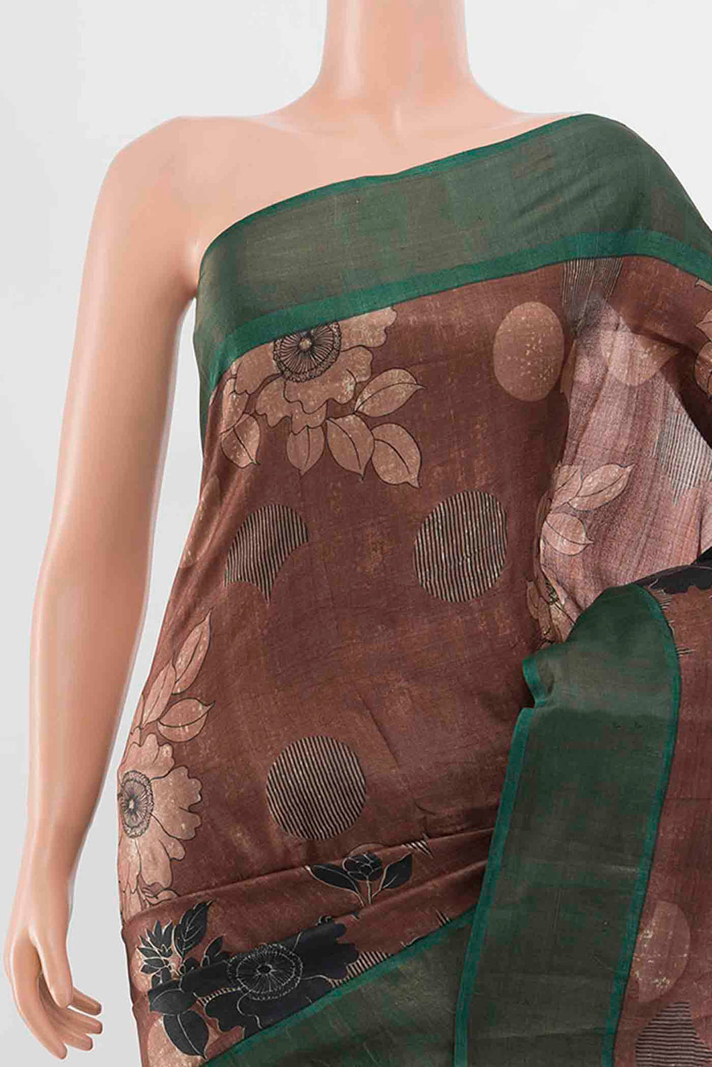 Border image of Coffee Brown Tussar Silk Saree with Zari Butta on the body and Silk Border