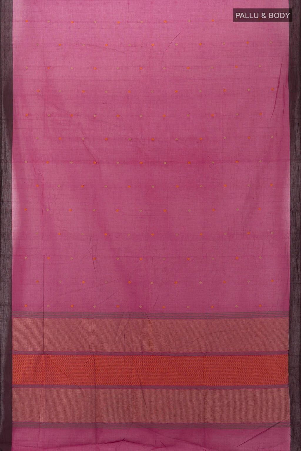 Flat view of Purple Coimbatore Cotton Saree with Thread Butta on the body and Thread Border