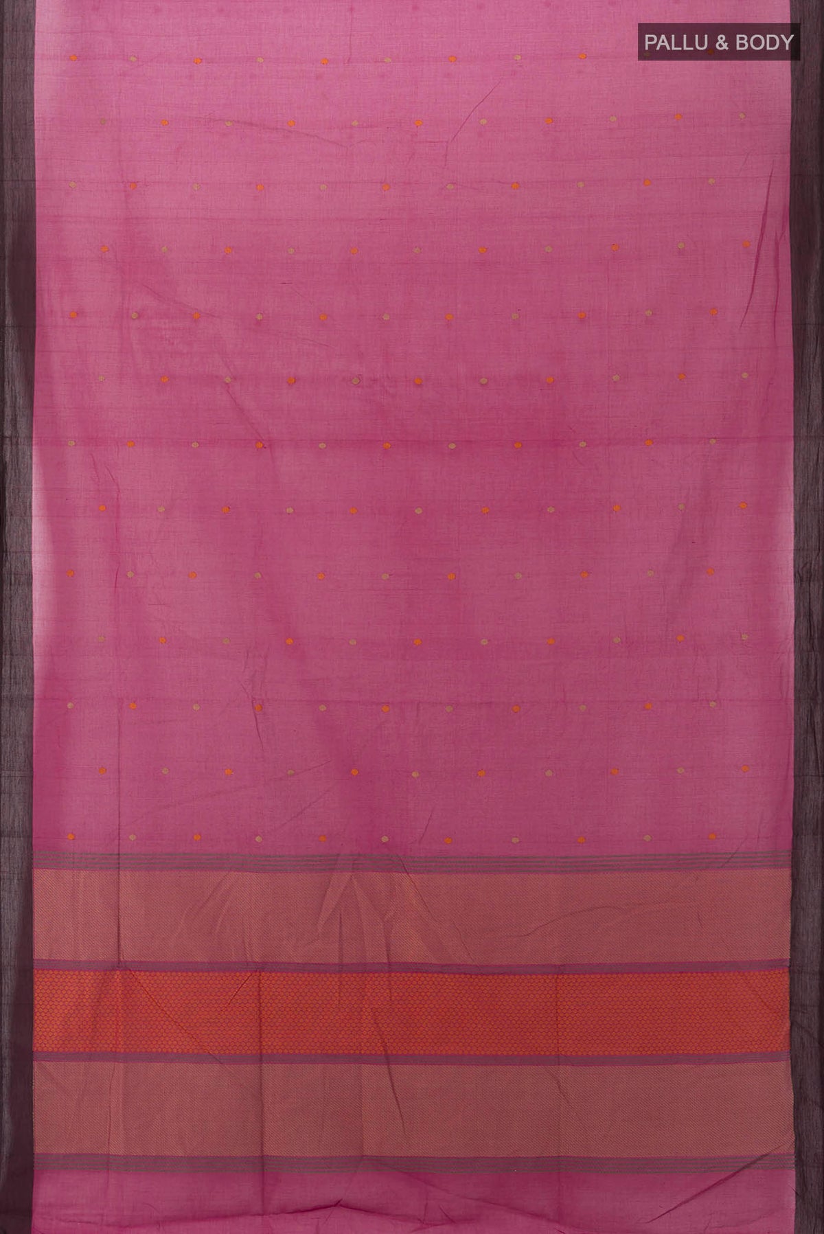 Flat view of Purple Coimbatore Cotton Saree with Thread Butta on the body and Thread Border