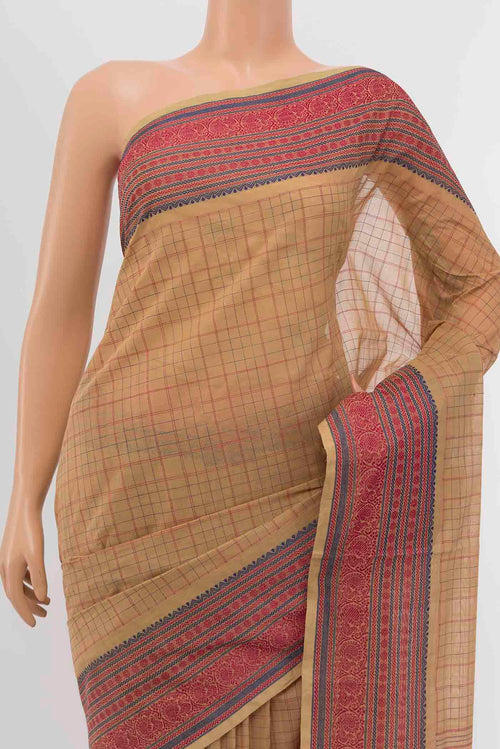 Border image of Beige Chettinad Cotton Saree with Thread Butta on the body and Thread Border