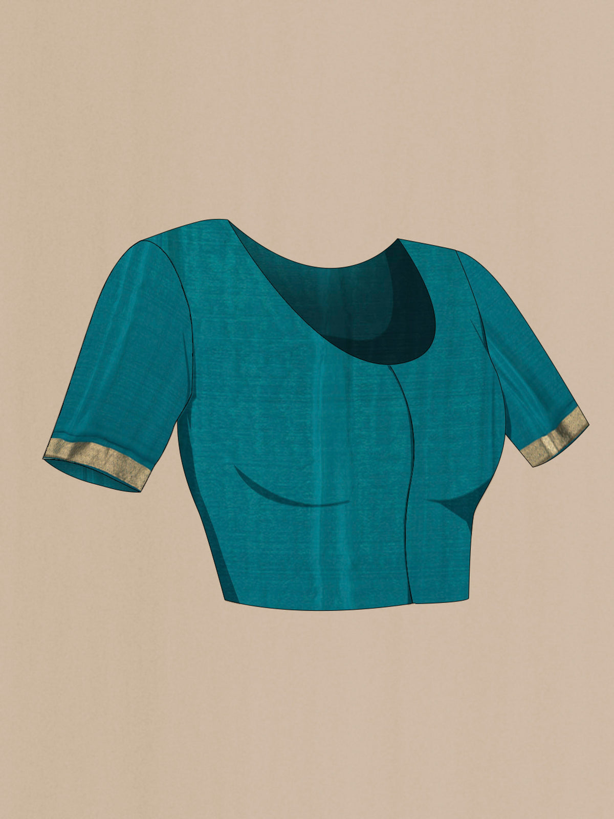 Close up image of the blouse of Teal Mysore Georgette Saree with Zari Butta on the body and Zari Border