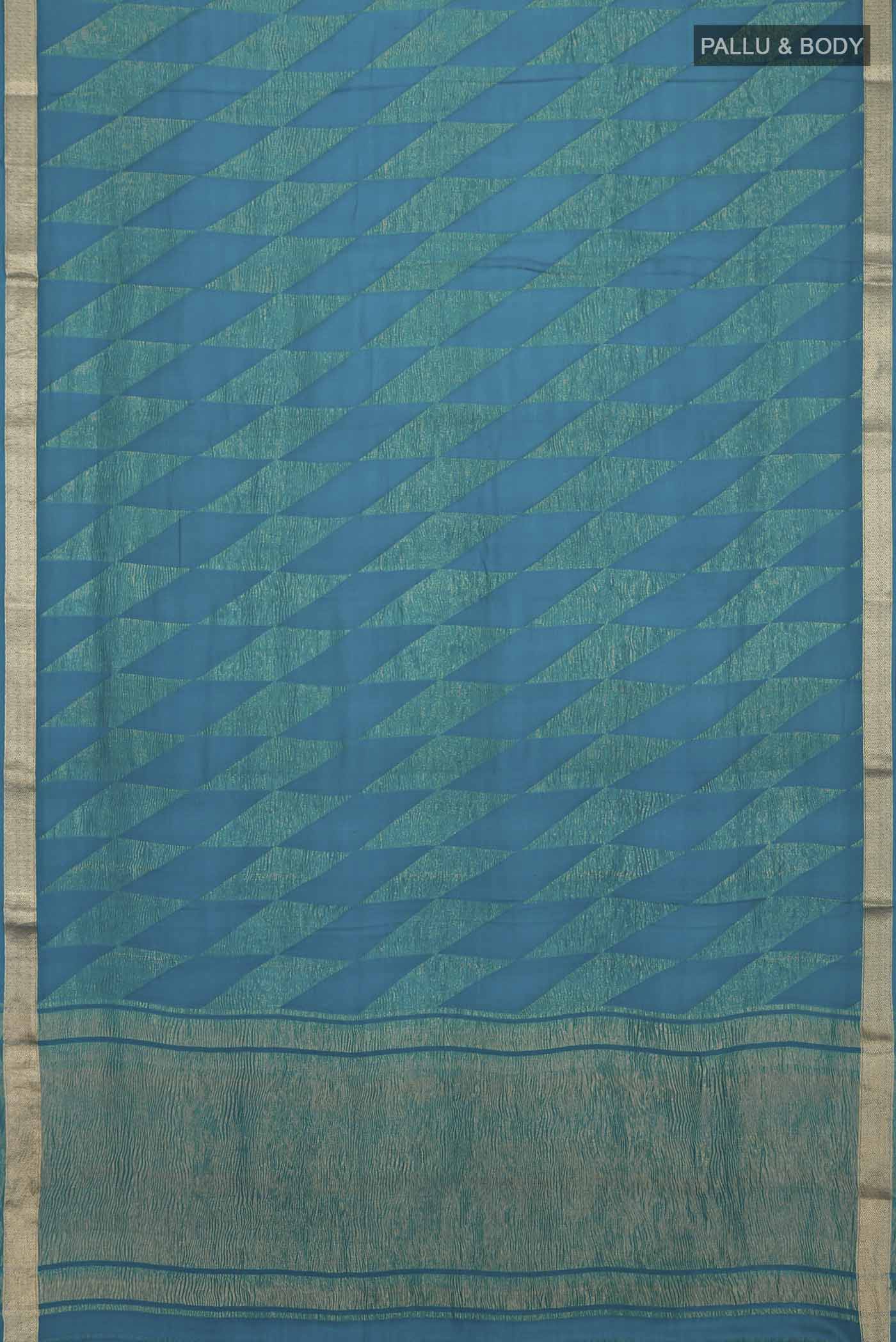Flat view of Teal Mysore Georgette Saree with Zari Butta on the body and Zari Border