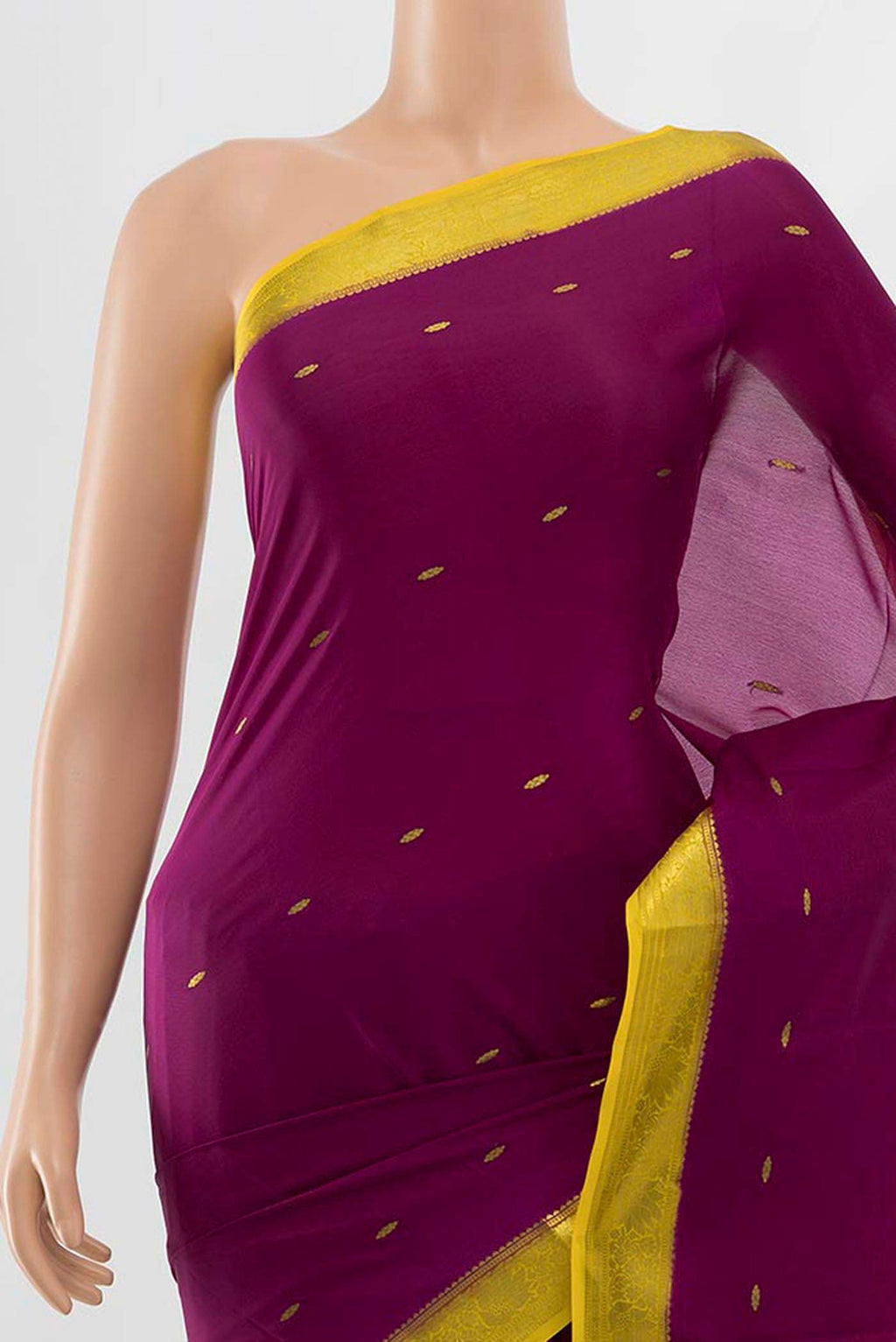 Border image of Purple Mysore Crepe Saree with Zari Butta on the body and Silk Border