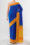 Blue Kanchipuram Silk Saree with Zari Butta on the body and Silk Border displayed on a mannequin
