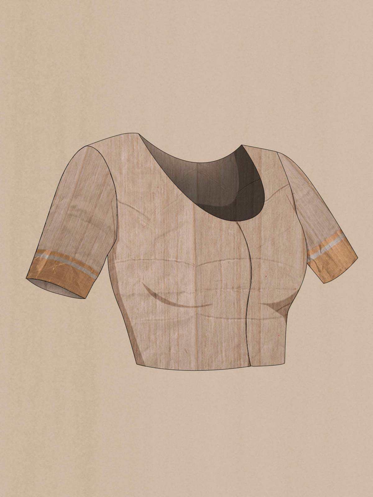 Close up image of the blouse of Beige Chanderi Silk Cotton Saree with Zari Butta on the body and Zari Border