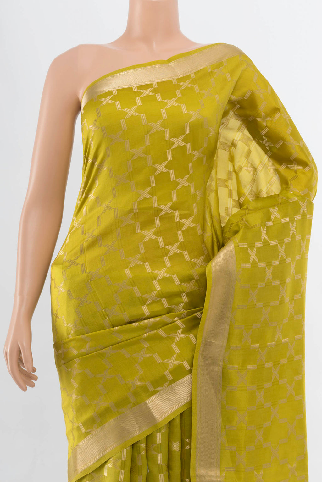 Border image of Light Green Banarasi Katan Silk Saree with Zari Butta on the body and Silk Border. 