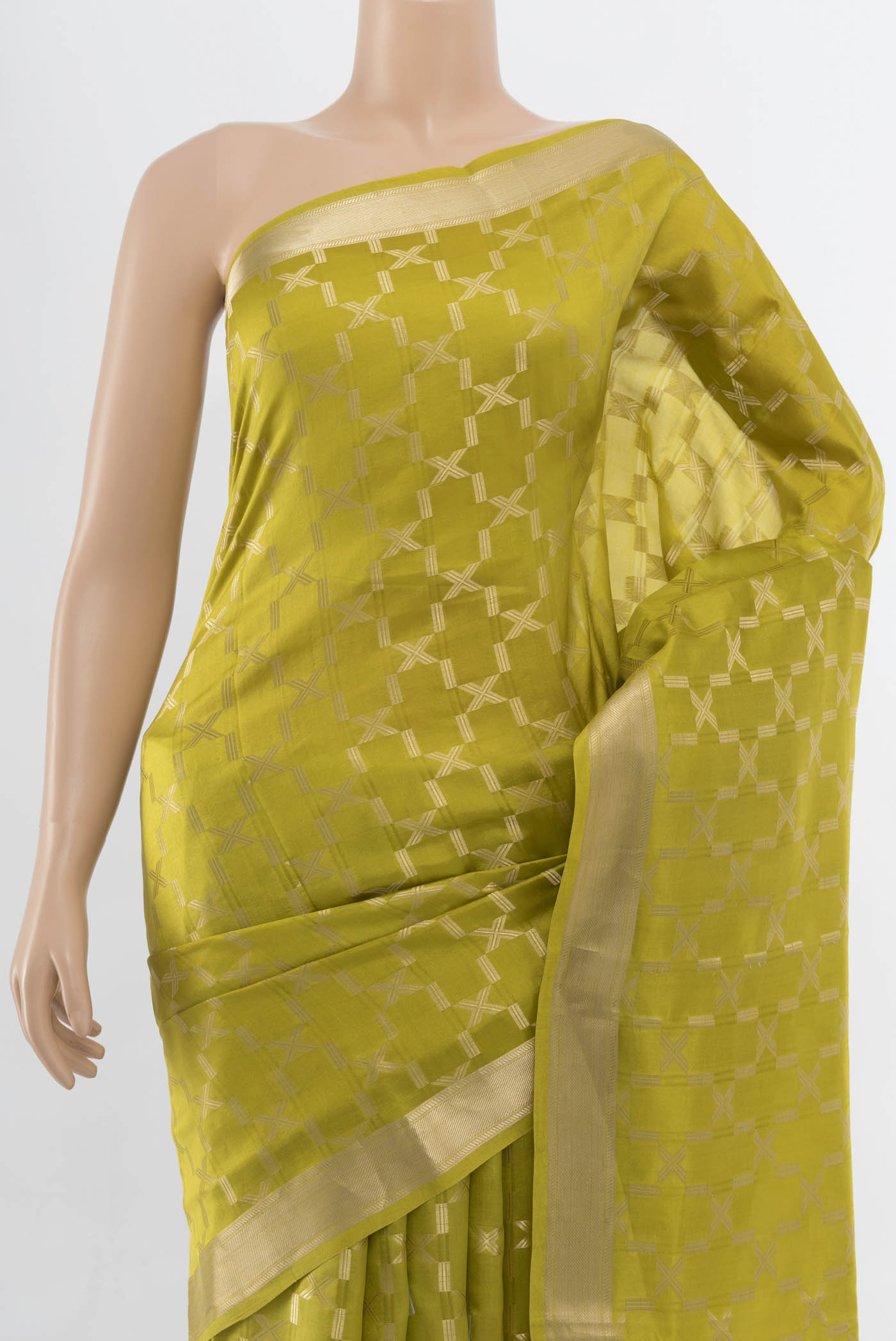 Border image of Light Green Banarasi Katan Silk Saree with Zari Butta on the body and Silk Border. 