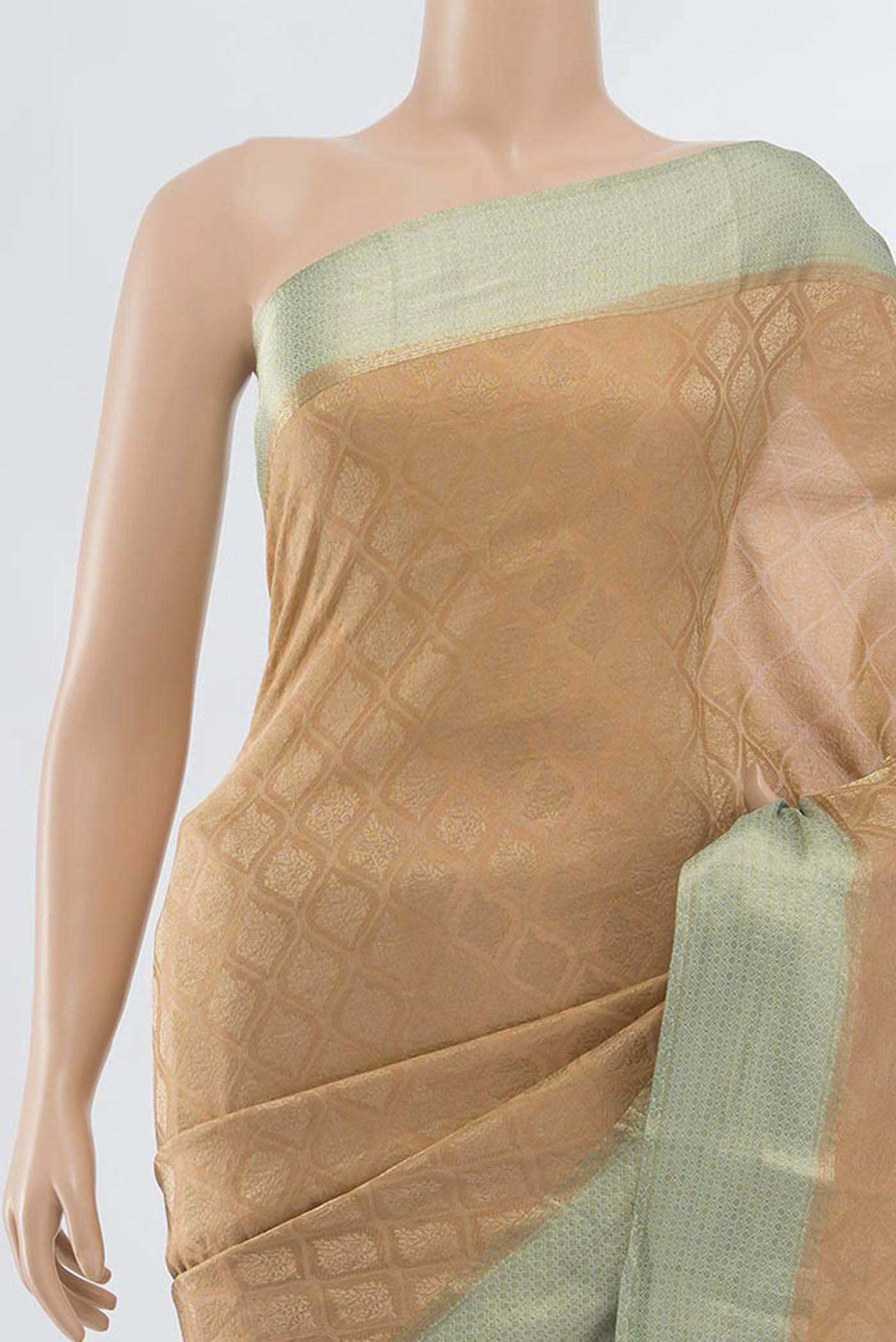 Border image of Peach Mysore Crepe Saree with Zari Butta on the body and Fancy Border