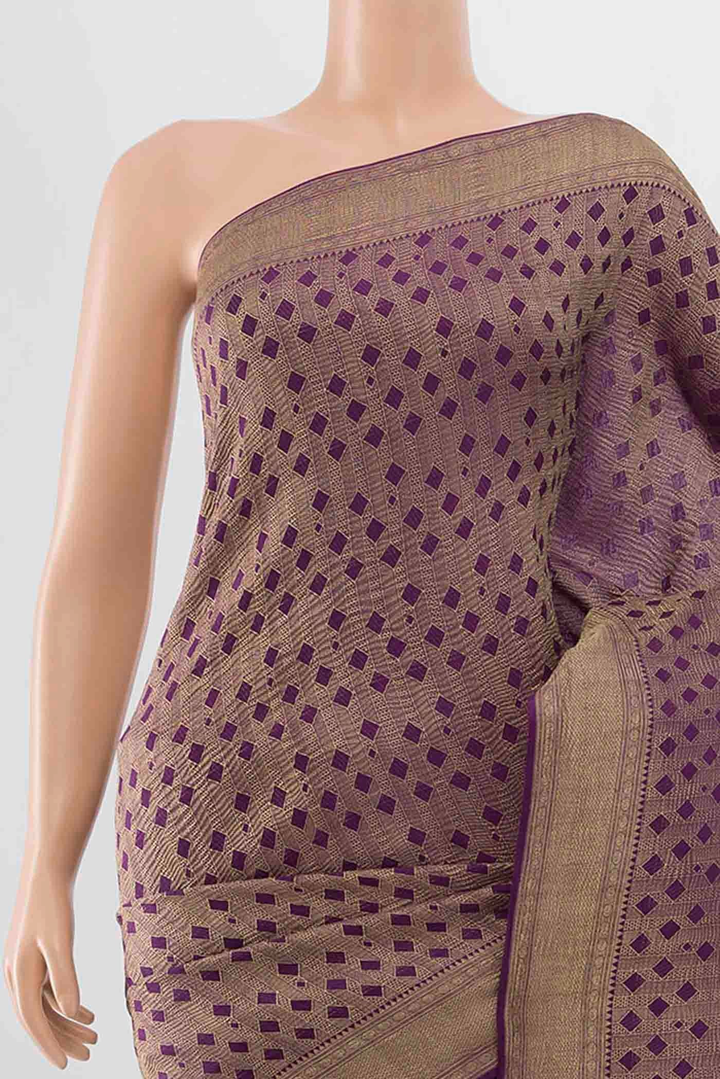 Border image of Violet Mysore Crepe Saree with Zari Brocade on the body and Zari Border