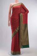 Maroon Mysore Crepe Saree with Zari Brocade on the body and Zari Border displayed on a mannequin