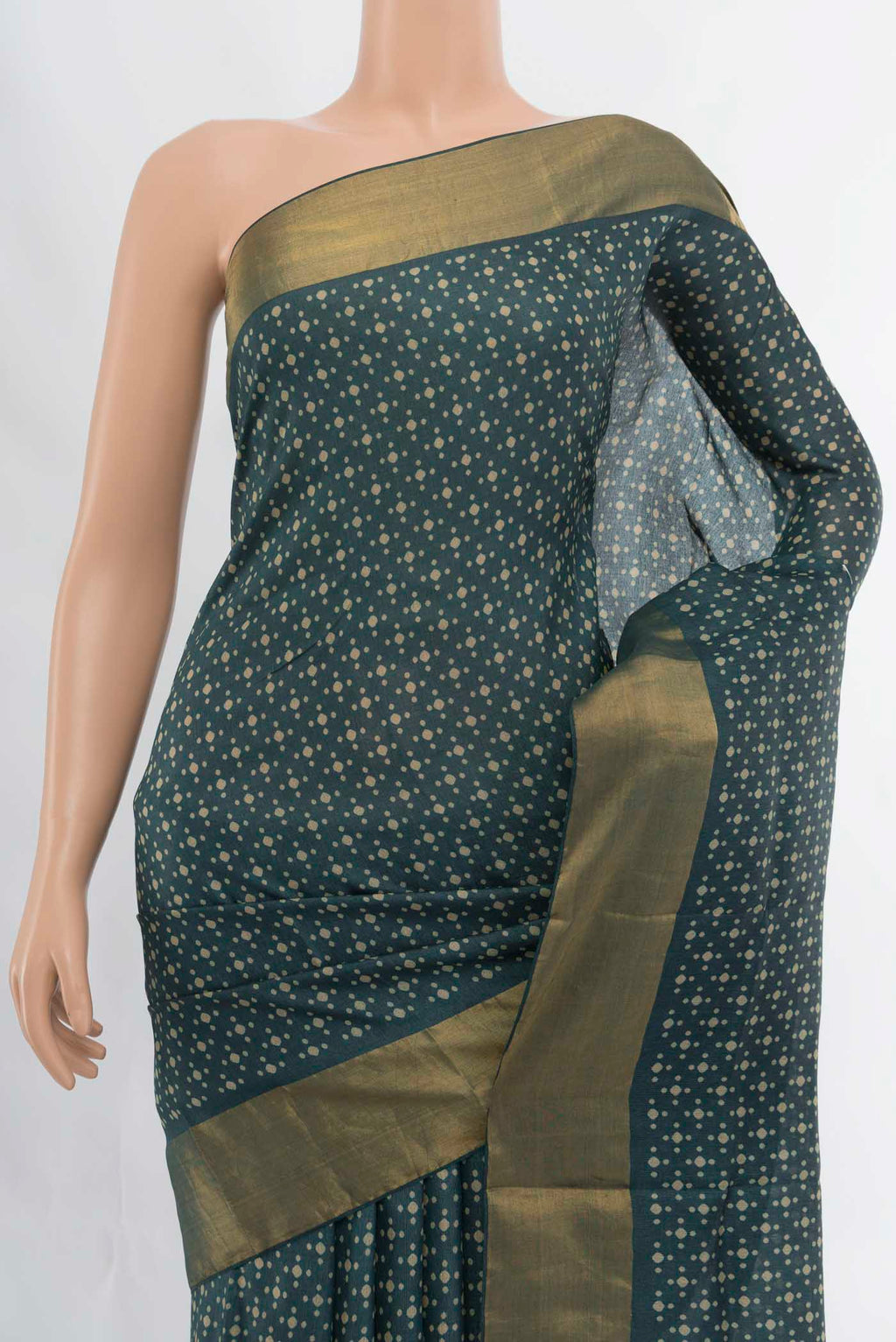 Border image of Navy Blue Tussar Silk Saree with Floral Print on the body and Silk Border. 