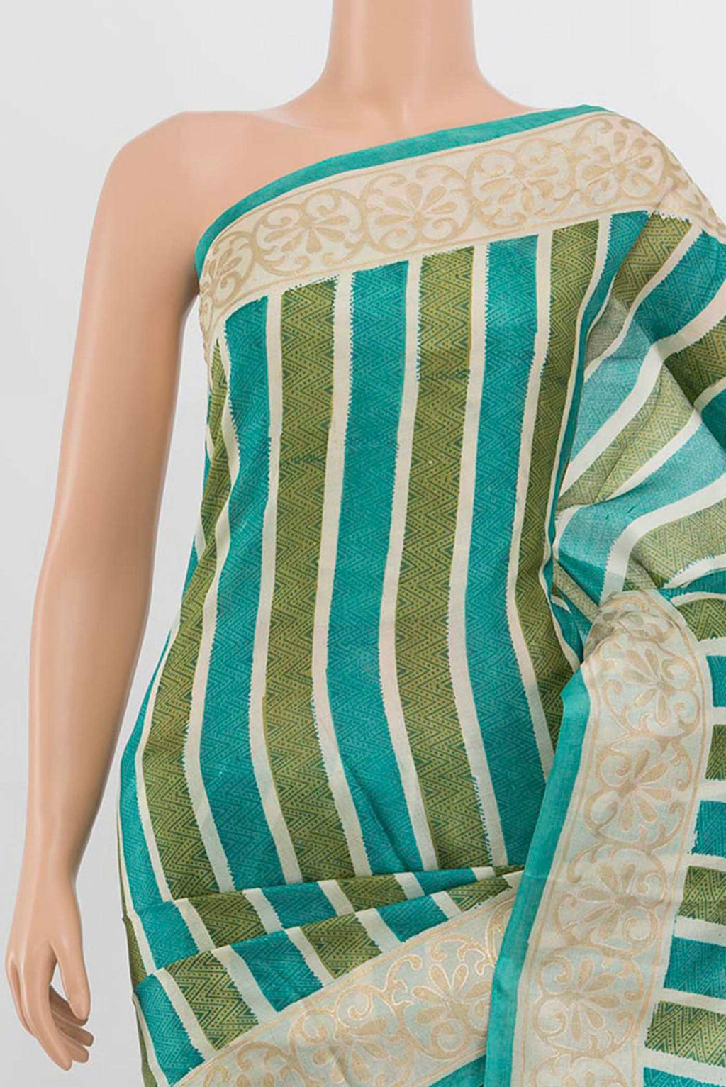 Border image of Multi Color Tussar Silk Saree with Floral Print on the body and Silk Border. 