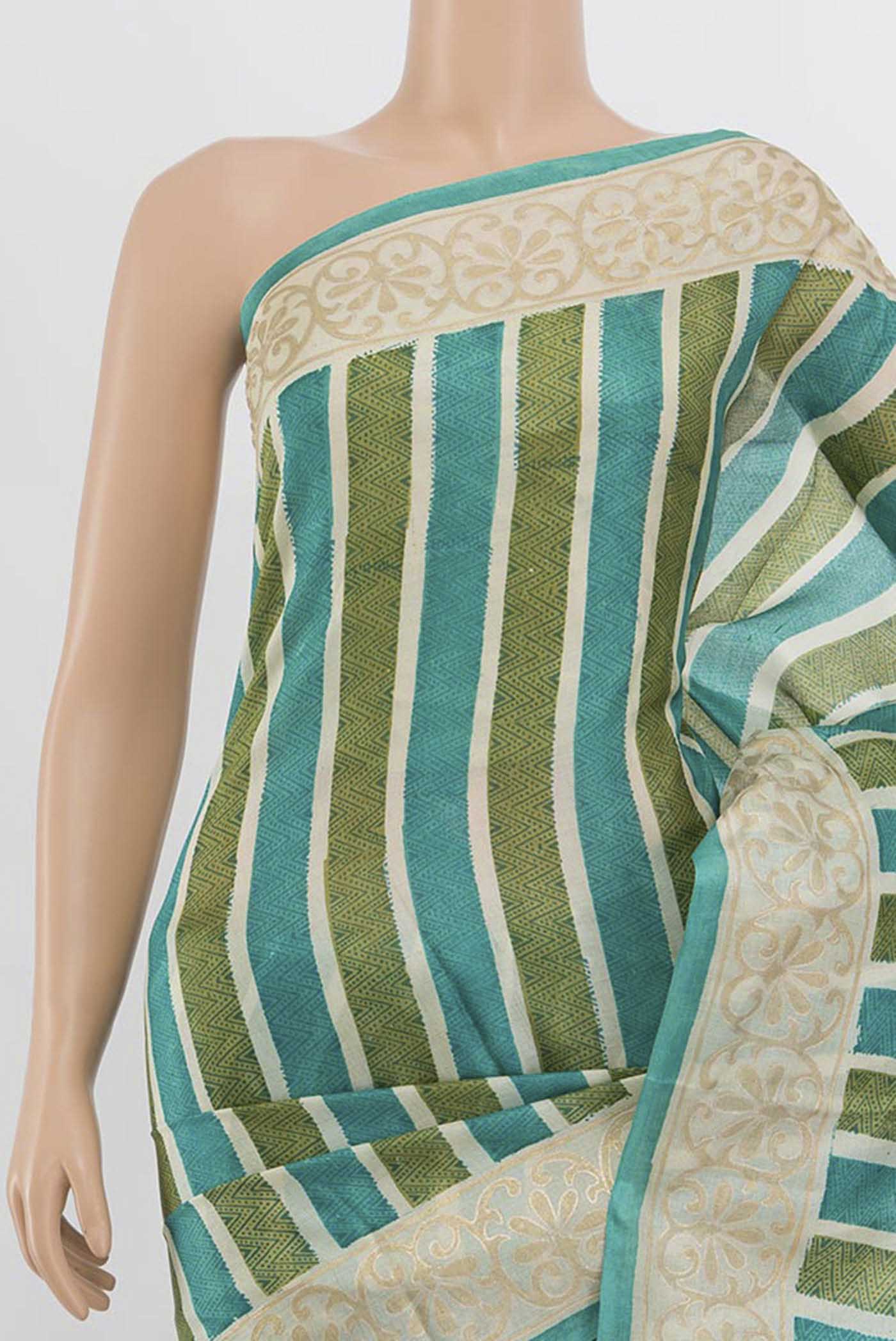 Border image of Multi Color Tussar Silk Saree with Floral Print on the body and Silk Border. 