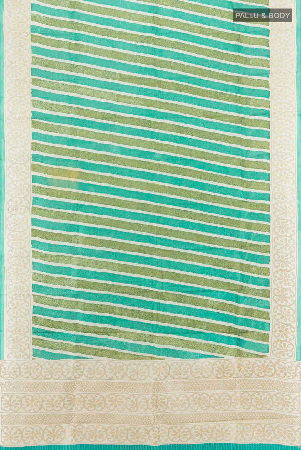 Flat view of Multi Color Tussar Silk Saree with Floral Print on the body and Silk Border. 