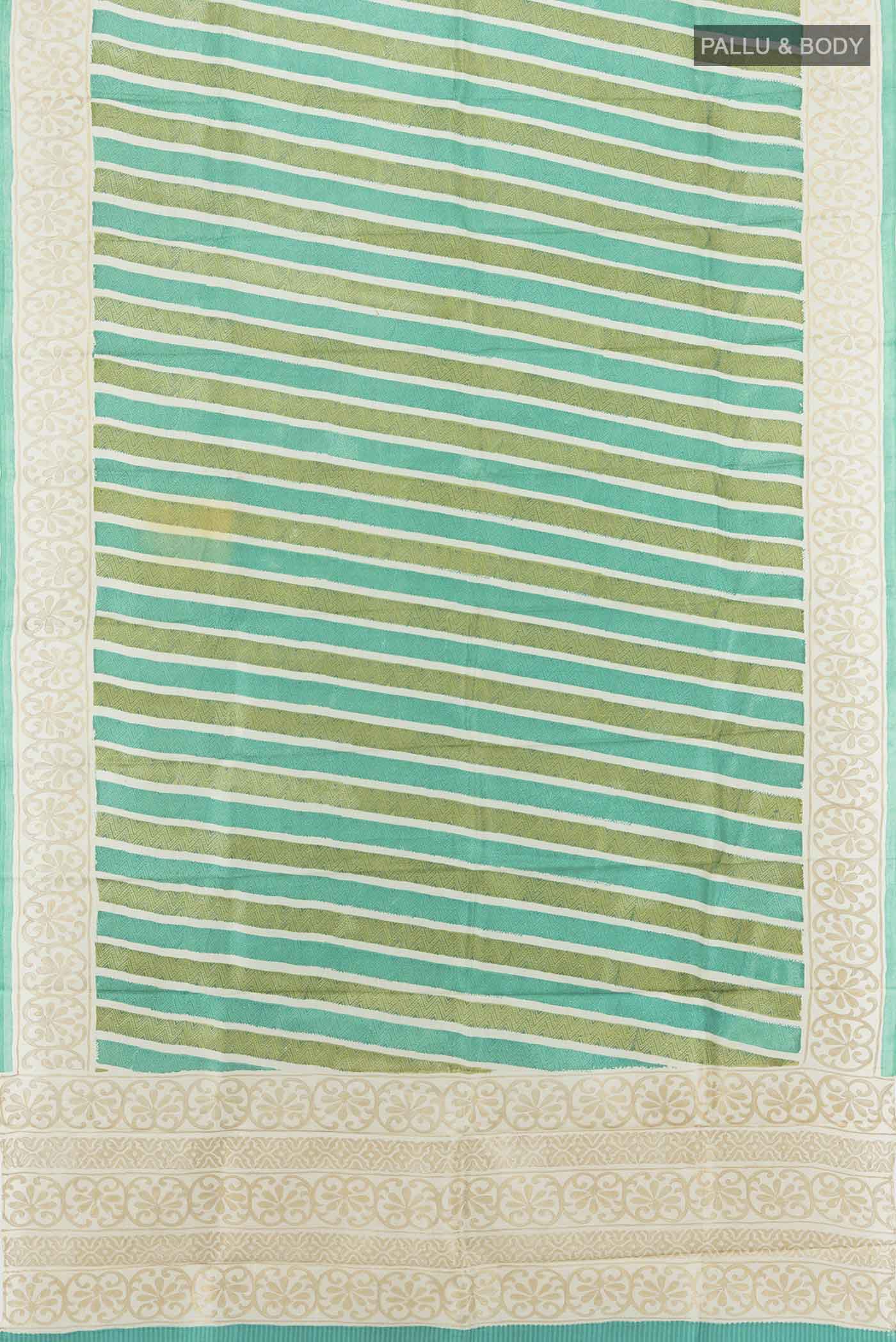 Flat view of Multi Color Tussar Silk Saree with Floral Print on the body and Silk Border. 