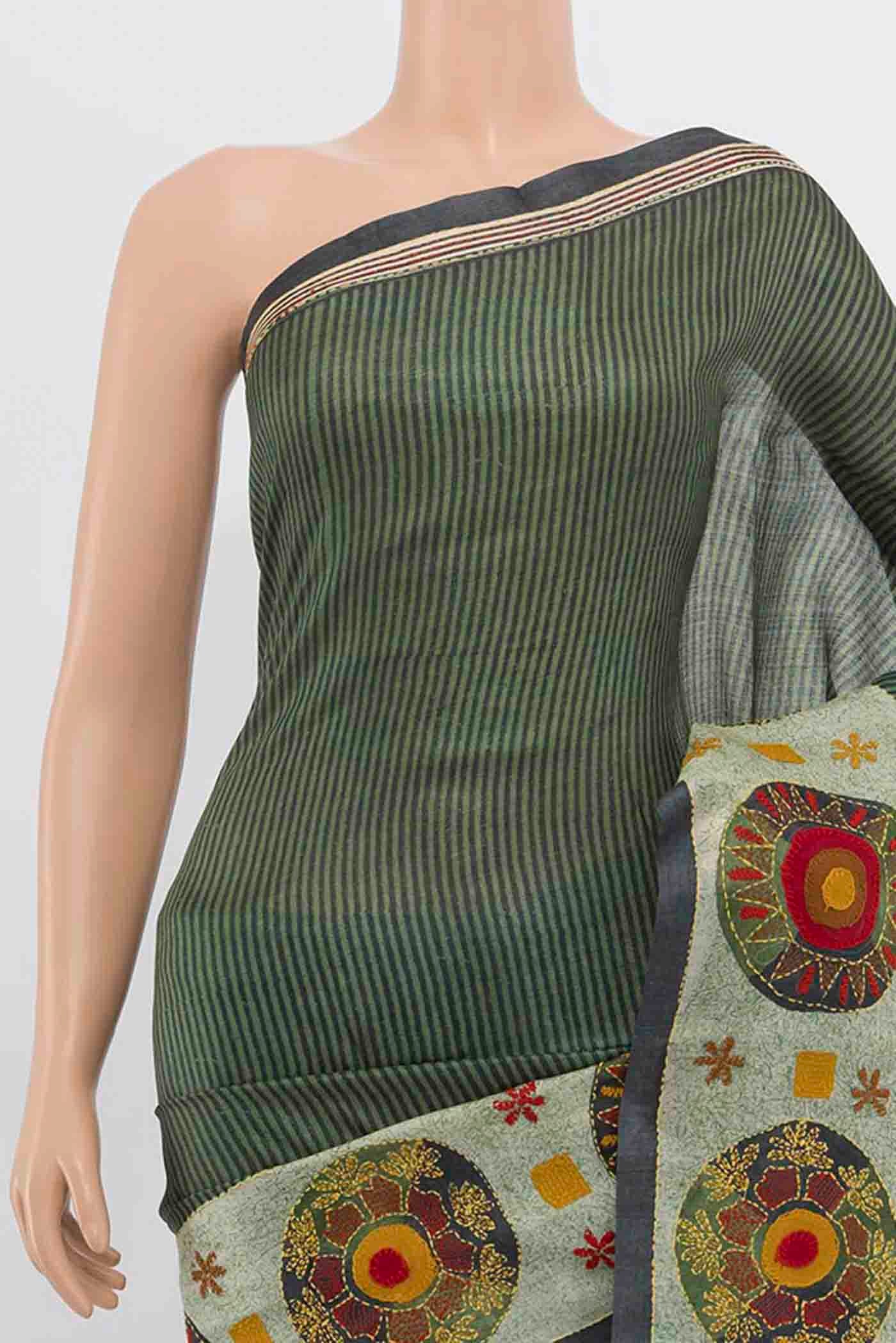 Border image of Light Green Tussar Silk Saree with Zari Butta on the body and Silk Border