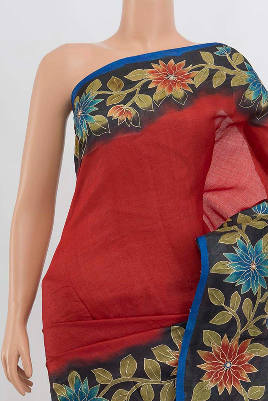 Border image of Peach Tussar Silk Saree with Floral Print on the body and Silk Border. 