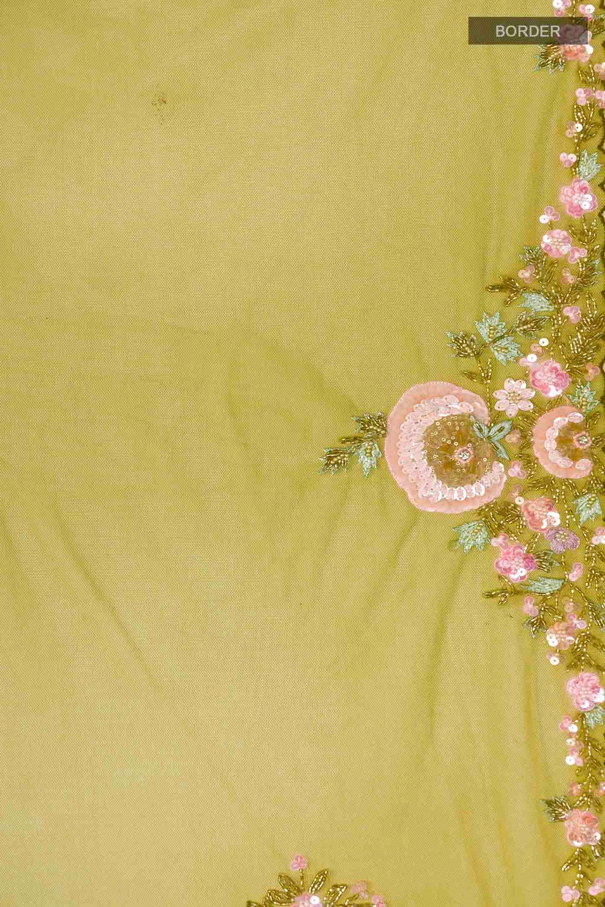 Border image of Green Embroidery Net Saree with Embroidery on the body and Embroidery Border