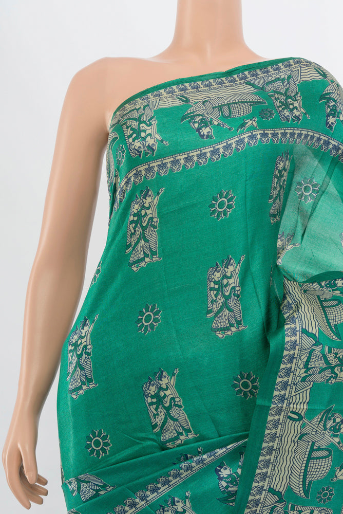 Border image of Light Blue Tussar Saree with Floral Print on the body and Silk Border. 